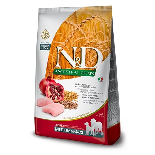 N&D dog AG adult medium & maxi, chicken, spelt, oats & pomegranate 2,5 kg