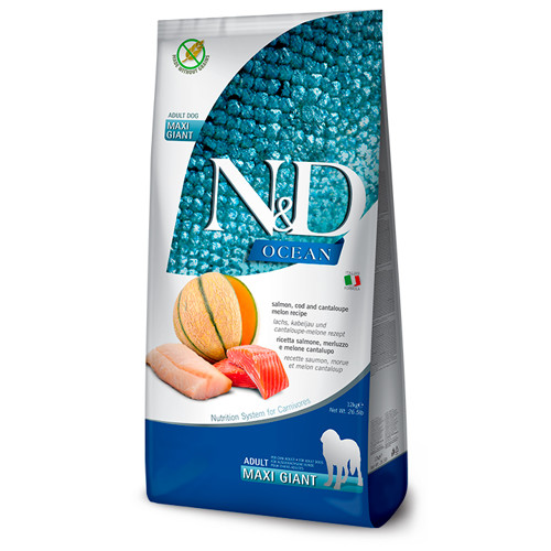 N&D dog OCEAN GF adult giant maxi, salmon, cod & cantaloupe melon 12 kg