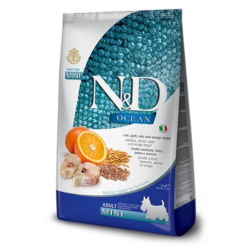 N&D dog OCEAN AG adult mini, codfish, spelt, oats & orange 7 kg