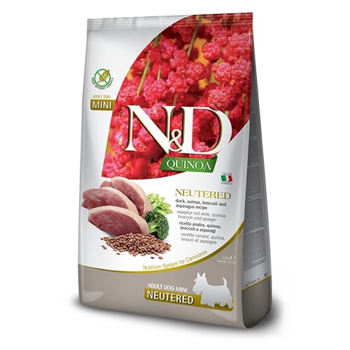 N&D dog QUINOA adult mini, neutered, duck, broccoli & asparagus 2,5 kg