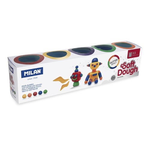 Plastelína MILAN Soft Dough glitrové farby - sada 5 ks