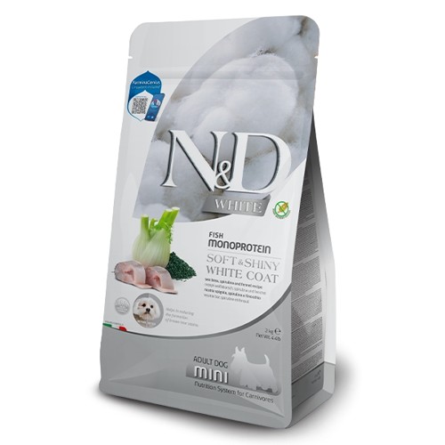 N&D dog WHITE (GF) adult mini, sea bass, spirulina & fenel 2 kg